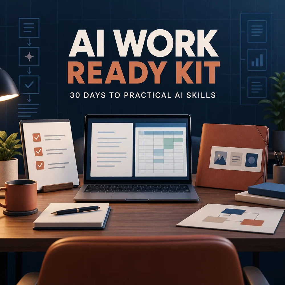 AI Work Ready Kit with a laptop and planning materials